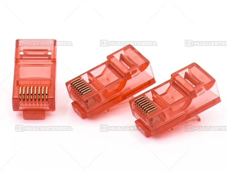 Cat5e RJ45 Plug — Red Housing / 超五类水晶头 · 红色胶料