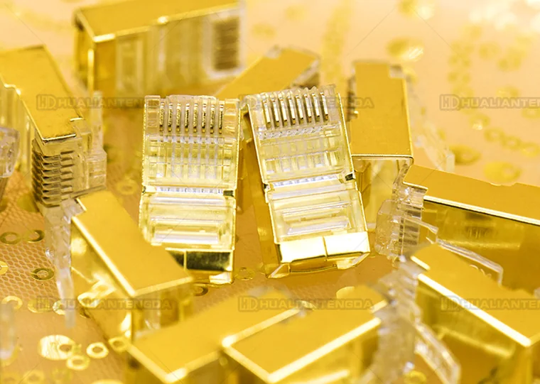 Cat6 RJ45 Plug — Gold Finish, 6 µin / 六类水晶头 · 金色 6U镀金